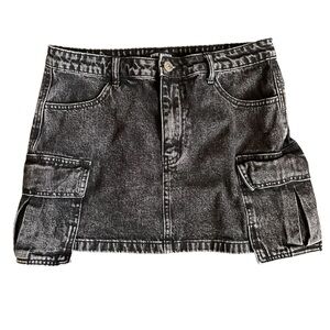 Steve Madden Letizia Black Acid Wash Denim Mid-Rise Cargo Mini Skirt Womens 8